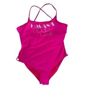 Havana Good Time Swimsuit Hot Pink One Piece Cross Back Juniors Size L 11-13 Fun